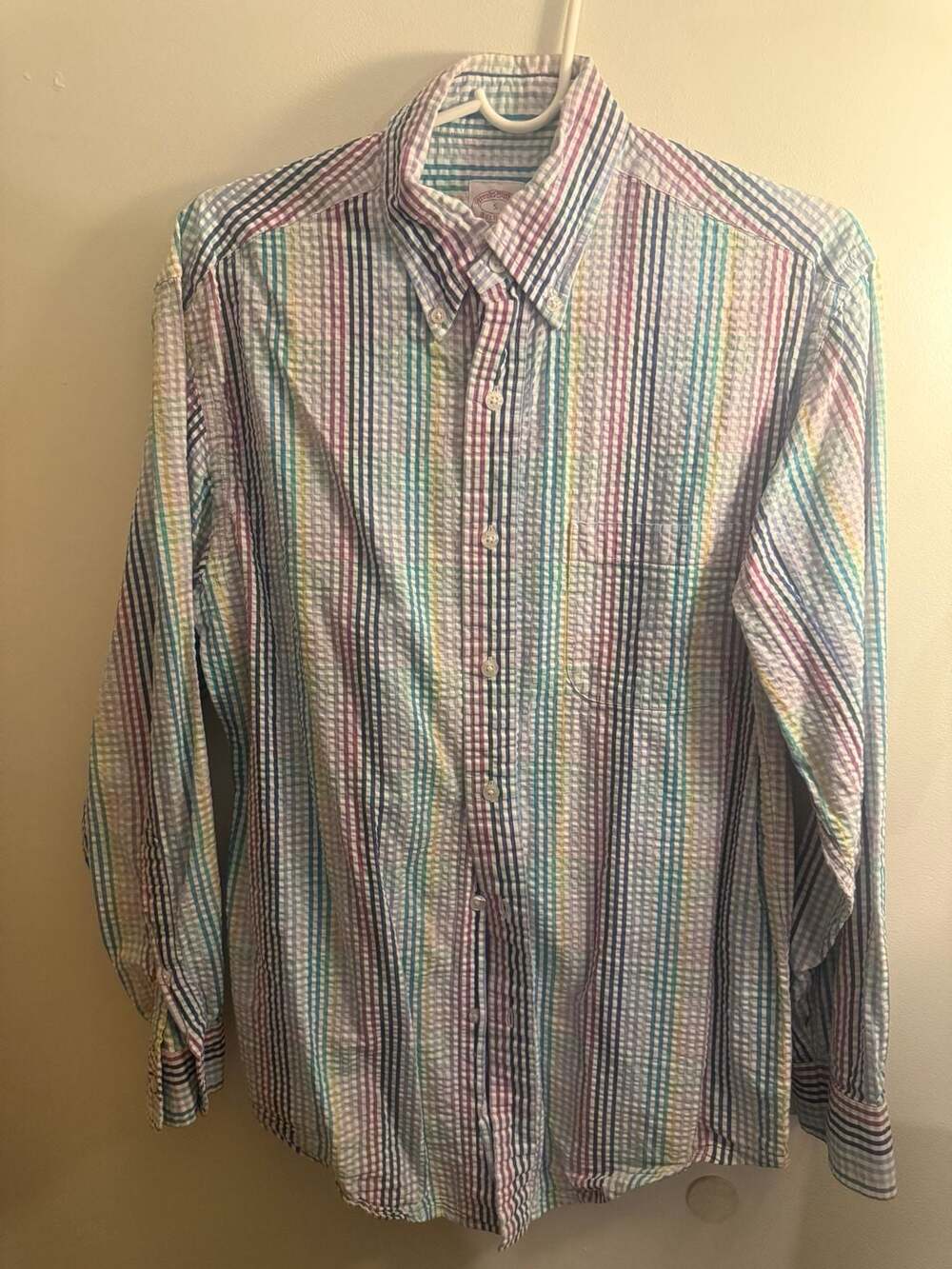 Brooks Brothers Seersucker Rainbow Striped Button Down Original Polo Shirt